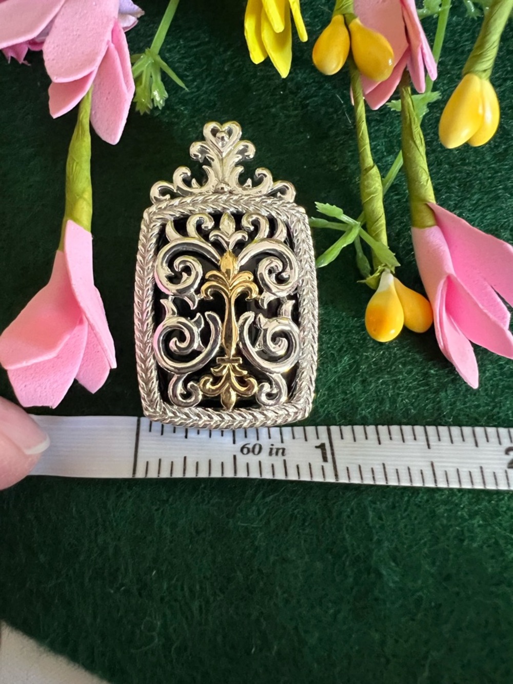 Ornate Filigree Pendant/Enhancer Silver & Gold Tones - Picture 8 of 13